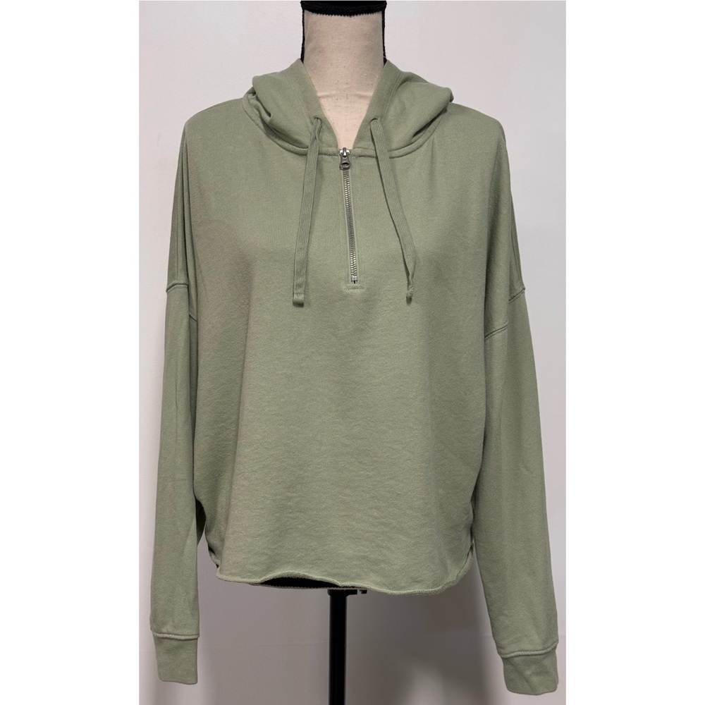 Gap Cropped Length 1/4 Zip Lightweight Hoodie Sweatshirt Green Size L